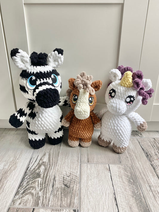 Zebra, Horse, Unicorn Crochet Pattern Pack (PDF only)